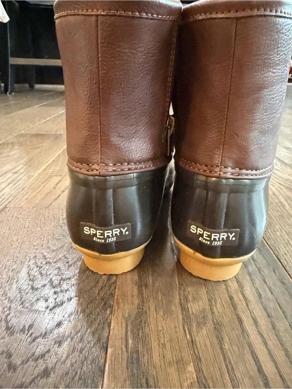 Sperry Two-Tone Brown and Black Duck Boots NWT